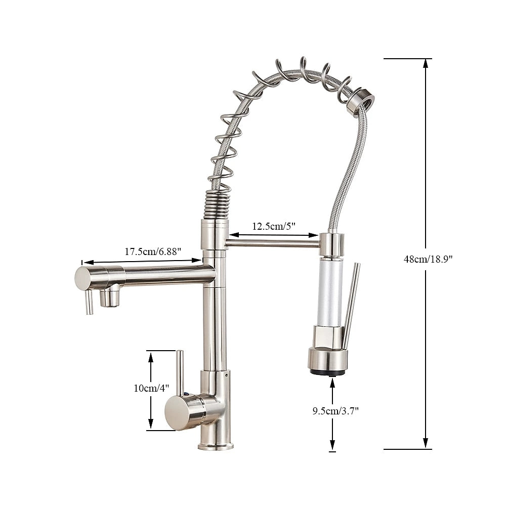 Chrome Brass Pre-Rinse Kitchen Faucet, Single-Handle Pull-Down Faucet, 360-Degree Swivel Pot Filler Faucet