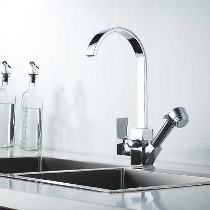 Chrome Pull-Out Sprayer Kitchen Faucet, Modern Single-Handle High Arc Faucet