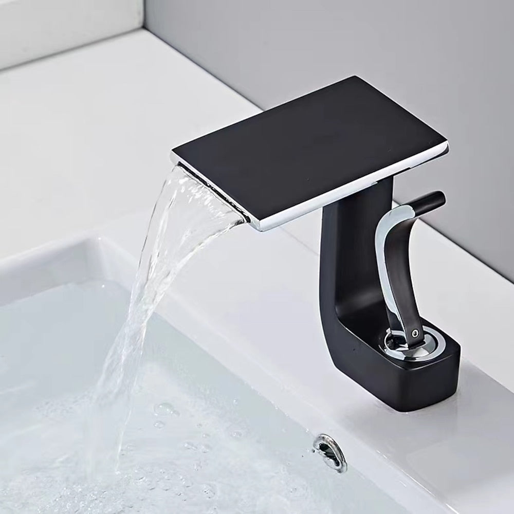 Waterfall Single-Hole Bathroom Faucet, Single-Handle Faucet with Pop-Up Drain
