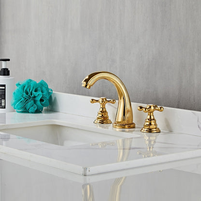 High Arc Brass Bathroom Sink Faucet, Double Cross Handle Widespread Faucet, Matte Black / Brushed Gold / Antique Brass