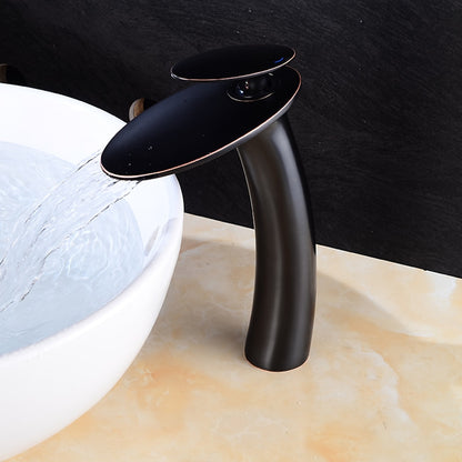 Modern Waterfall Bathroom Faucet, Single-Handle Brass Faucet, Matte Black / Chrome / Brushed Nickel / Brushed Gold / Polished Gold / Rose Gold / Oil-Rubbed Bronze / Venetian Bronze / Gunmetal / Matte White / Copper / Painted / Powder Coated