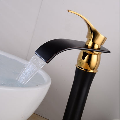 Modern Waterfall Vessel Sink Faucet, Two-Tone Matte Black Gold Single-Handle Faucet