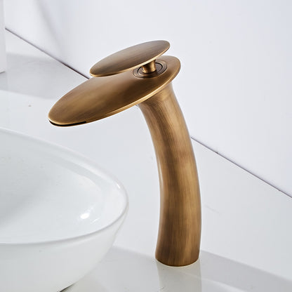 Modern Waterfall Bathroom Faucet, Single-Handle Brass Faucet, Matte Black / Chrome / Brushed Nickel / Brushed Gold / Polished Gold / Rose Gold / Oil-Rubbed Bronze / Venetian Bronze / Gunmetal / Matte White / Copper / Painted / Powder Coated