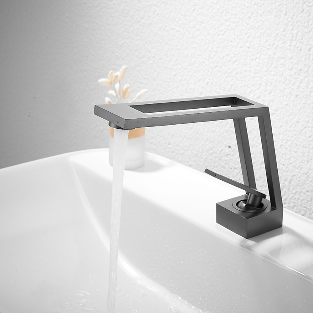 Modern Waterfall Bathroom Faucet, Single-Handle Brass Sink Faucet, Matte Black / Brushed Gold / Gunmetal / Matte White