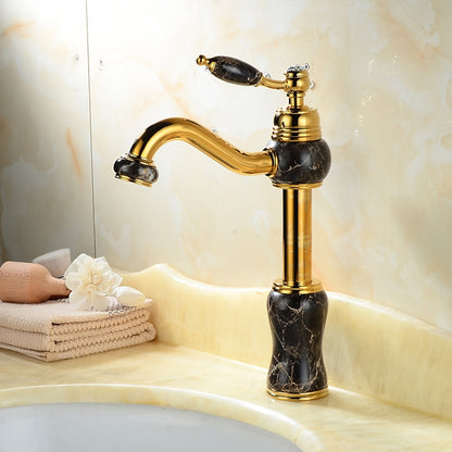 Retro Vintage Height-Adjustable Swivel Spout Bathroom Faucet, Single-Handle Single-Hole Brass Faucet, Gold / White / Black