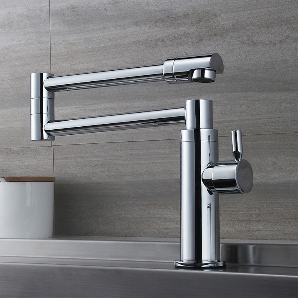Chrome Foldable Pot Filler Faucet, Single-Hole Deck-Mount Cold Only Kitchen Faucet