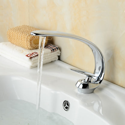 High Arc Chrome Bathroom Faucet, Modern Single-Hole Single-Handle Brass Faucet