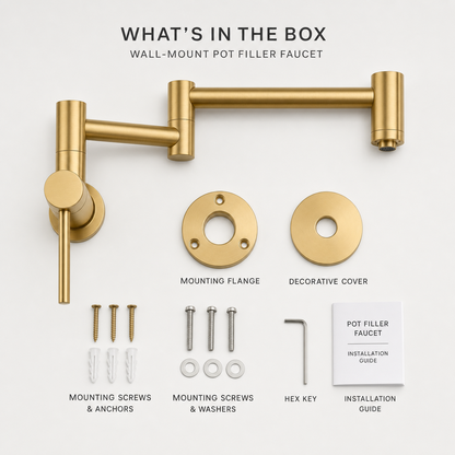 Wall-Mount Dual Joint Folding Pot Filler Faucet, Brushed Gold