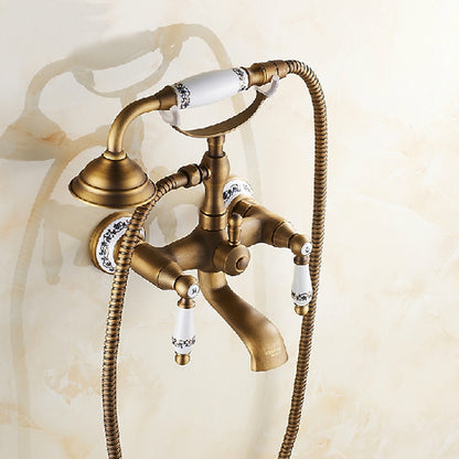 Vintage Telephone- Wall-Mount Tub Faucet, Brass Tub Faucet with Handheld Shower