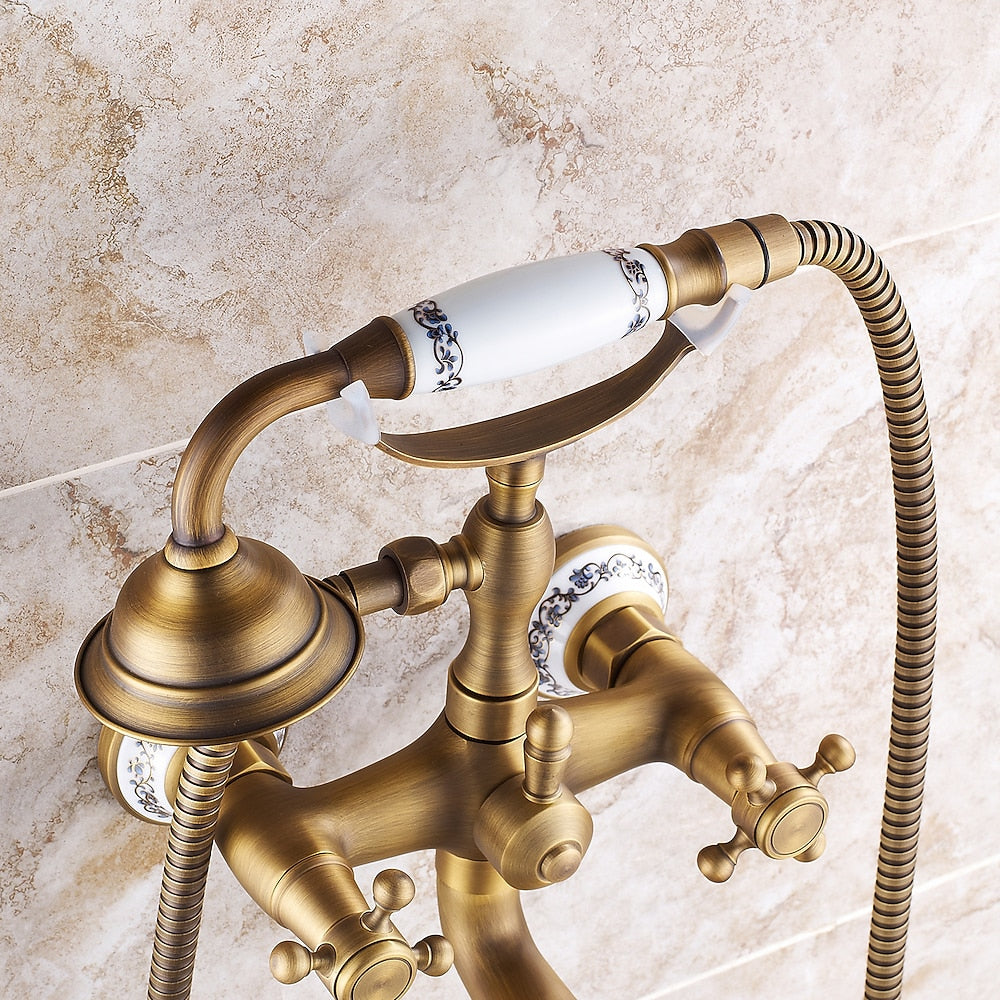 Vintage Telephone- Wall-Mount Tub Faucet, Brass Tub Faucet with Handheld Shower
