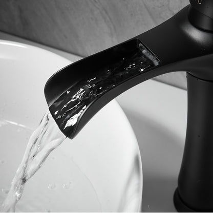Matte Black Waterfall Vessel Bathroom Faucet, Single-Handle Single-Hole Basin Faucet