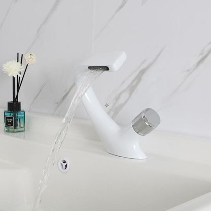 Waterfall Single-Hole Bathroom Faucet, Modern Brass Single-Handle Faucet