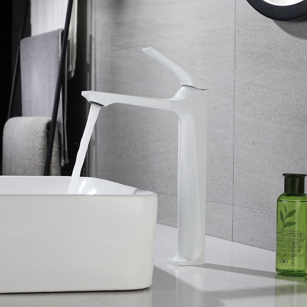 Modern Single-Hole Vessel Sink Faucet, Single-Handle Tall Bathroom Faucet, Brushed Gold / Matte Black / Chrome / Matte White / Gunmetal