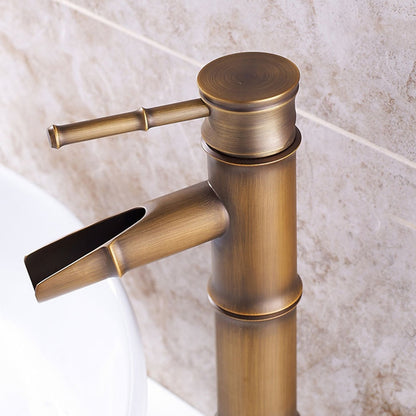 Bamboo Shape Waterfall Bathroom Faucet, Single-Handle Vessel Sink Faucet, Antique Brass / Matte Black / Brushed Nickel