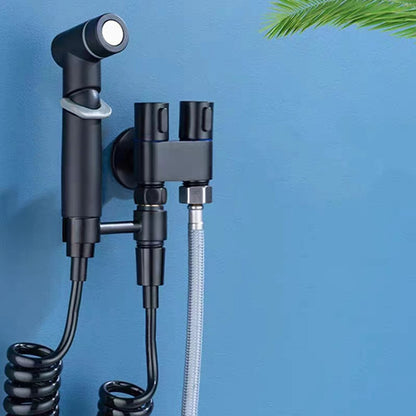 Dual-Handle Wall-Mount Bidet Sprayer, Solid Brass Shattaf Sprayer, Gray / Black / Silver