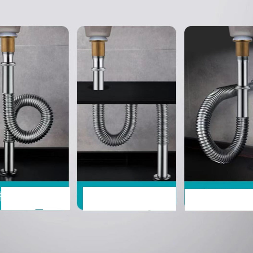 Flexible Expandable Waste Drain Hose, Universal Basin Sink Connector, Chrome / Antique Brass