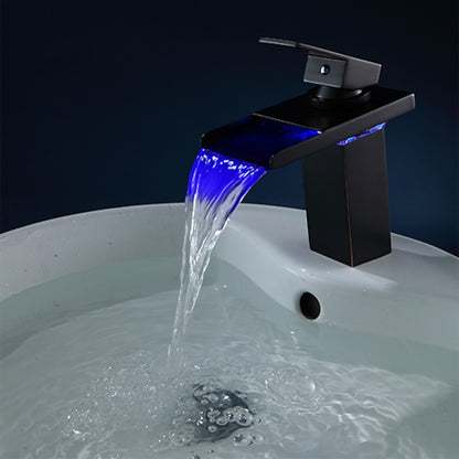 LED Waterfall Brass Bathroom Faucet, Single-Hole Single-Handle Faucet, Matte Black / Oil-Rubbed Bronze