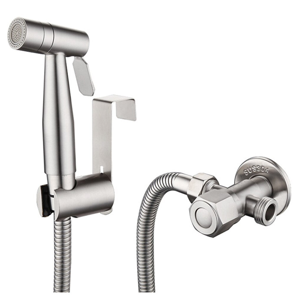 Brushed Stainless Steel Handheld Bidet Sprayer, Pressurized Toilet Cleaning Sprayer / Hose Kit