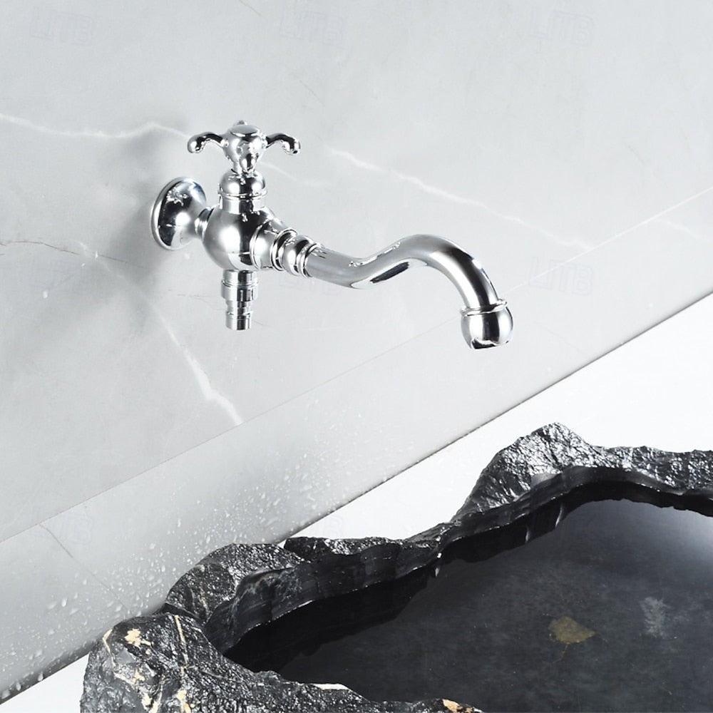 Vintage Wall-Mount Faucet, Single-Handle Swivel Spout Faucet, Antique Brass / Chrome / Matte Black