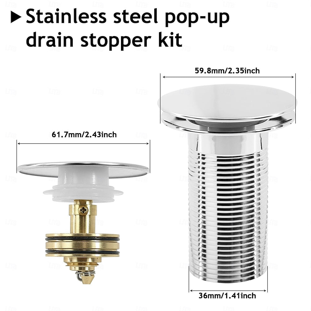 Chrome Pop-Up Bathroom Sink Drain Kit, Flexible Expandable P-Trap Pipe with Anti-Clogging Stopper