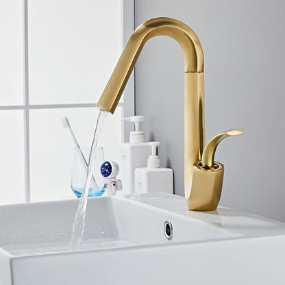 Modern Single-Hole Waterfall Bathroom Faucet, Single-Handle Swivel Spout Faucet, Matte Black / Brushed Gold / Chrome