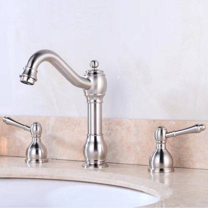 Modern High Arc Swivel Spout Bathroom Faucet, Double-Handle Widespread Faucet, Brushed Bronze / Brushed Nickel / Oil-Rubbed Bronze