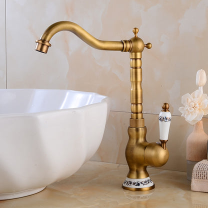 Vintage Ceramic Single-Handle Vessel Faucet, High Arc Swivel Bathroom Faucet, Antique Brass / Chrome / Polished Gold