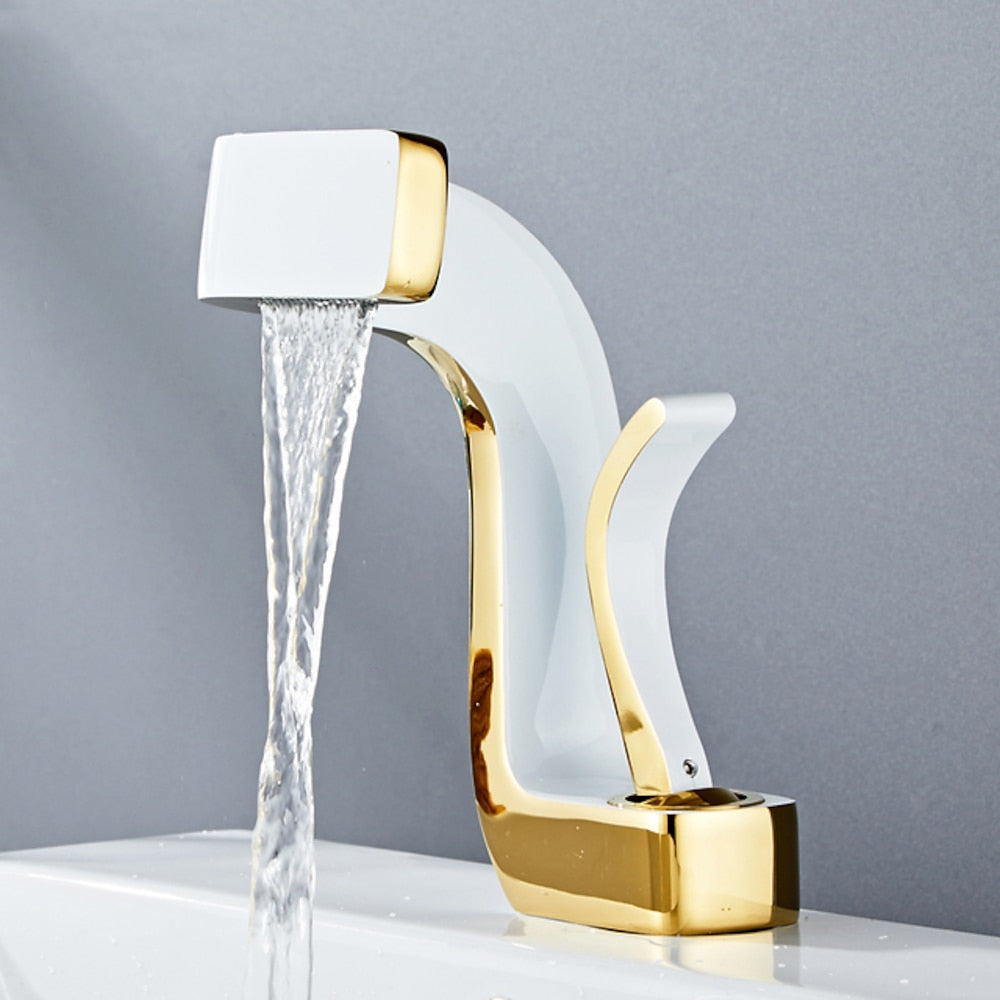 Waterfall Modern Bathroom Faucet, Single-Handle Single-Hole Brass Faucet