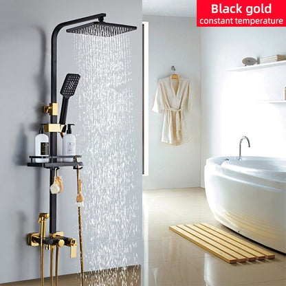 Matte Black Modern Wall-Mounted Shower System, Exposed Rainfall / Handheld Shower System with Bidet Sprayer / Storage Shelf