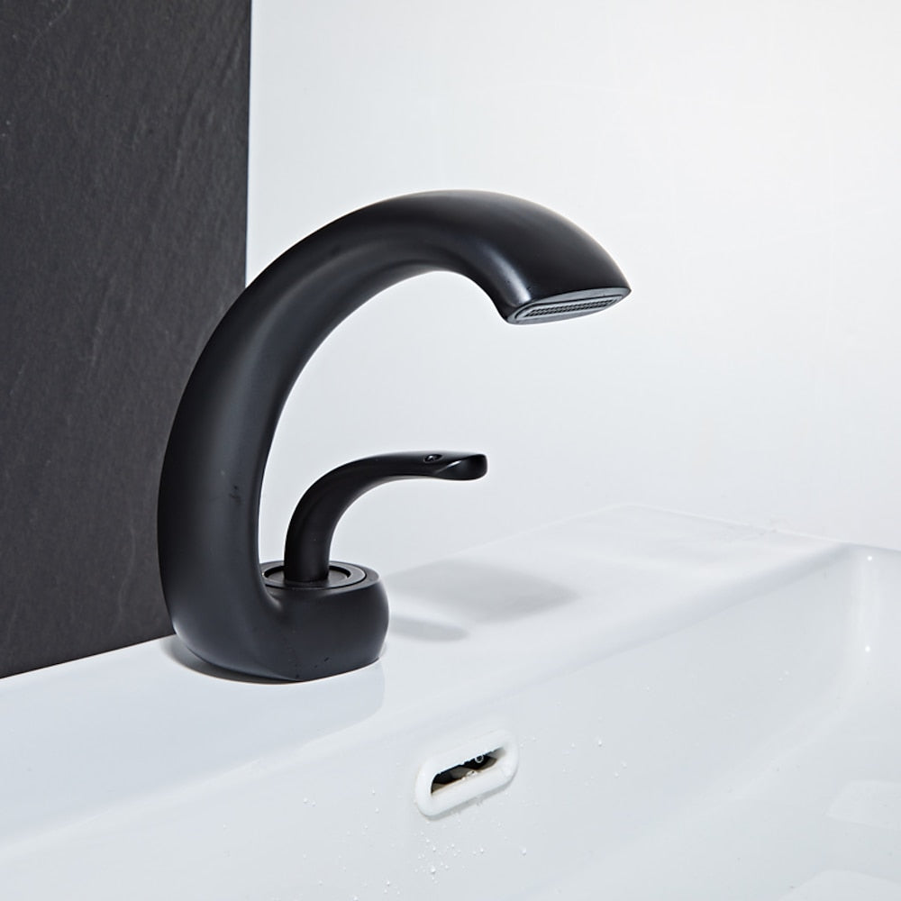 Modern Waterfall Single-Hole Bathroom Faucet, Single-Handle Brass Body Faucet, Matte Black / Brushed Nickel / Chrome / Matte White