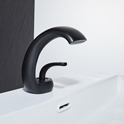 Modern Waterfall Single-Hole Bathroom Faucet, Single-Handle Brass Body Faucet, Matte Black / Brushed Nickel / Chrome / Matte White