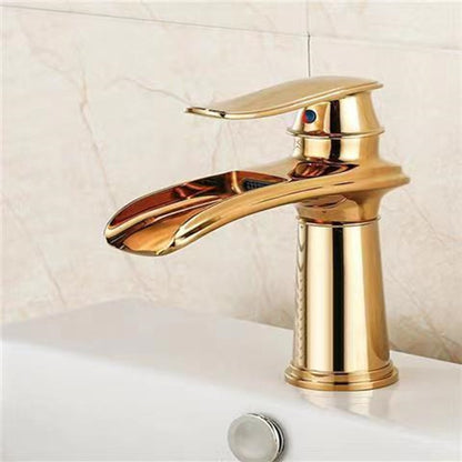 Waterfall Single-Hole Bathroom Faucet, Single-Handle Brass Faucet, Chrome / Matte Black / Brushed Nickel / Antique Brass / PVD