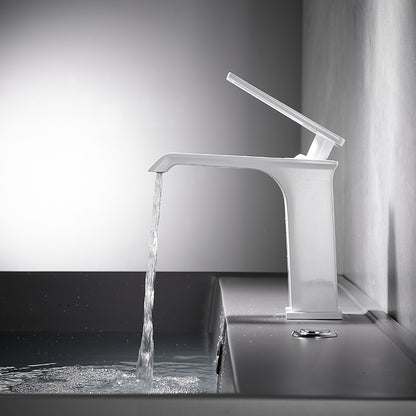 Modern Waterfall Bathroom Faucet, Single-Handle Brass Faucet, Brushed Gold / Chrome / Gunmetal / Matte Black / Matte White