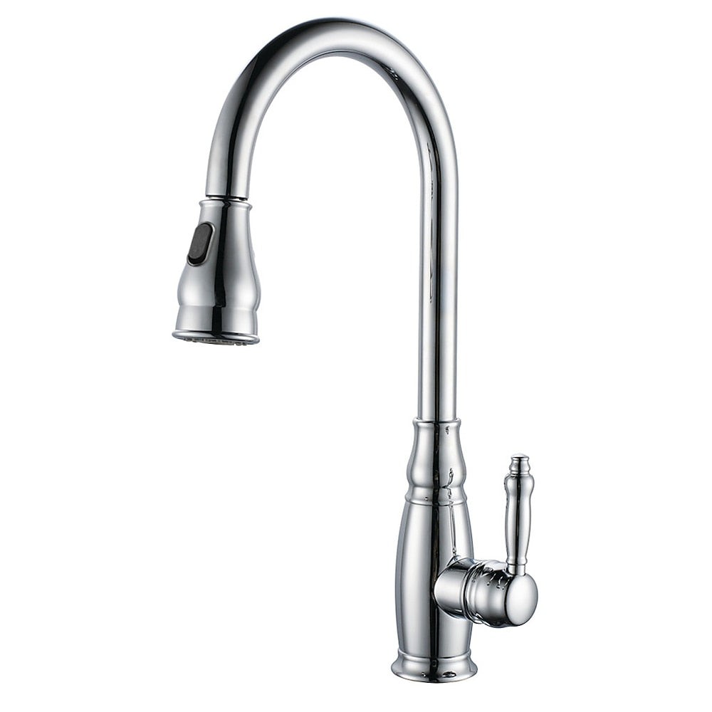 Traditional High-Arc Pull-Down Kitchen Faucet, Single-Handle Single-Hole Brass Faucet, Oil-Rubbed Bronze / Chrome / Brushed Nickel / Polished Gold