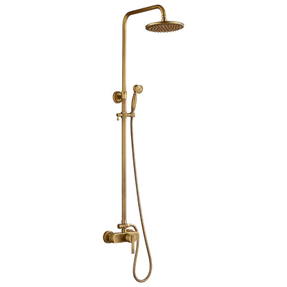 Antique Brass Wall-Mount Rainfall Shower System, Single-Handle Shower Faucet Set with Handheld Shower