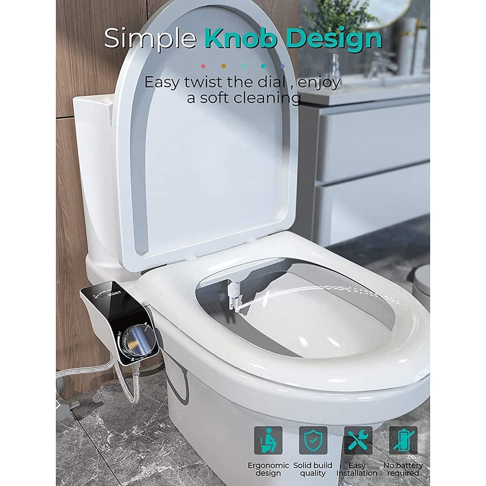 Matte White Non-Electric Dual-Nozzle Toilet Bidet Attachment, Self-Cleaning Bidet Sprayer with Adjustable Water Pressure Controls