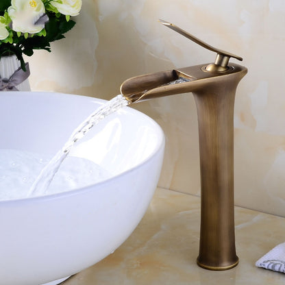 Waterfall Modern Brass Vessel Sink Faucet, Single-Handle Tall Faucet