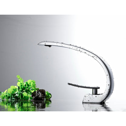 Waterfall Single-Hole Bathroom Faucet, Single-Handle Brass Faucet, Chrome / Matte Black / Polished Gold / Rose Gold