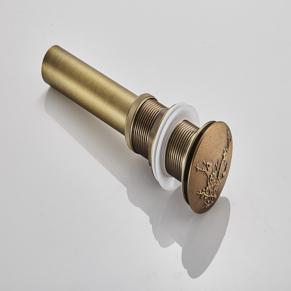 Antique Brass Vintage Pop-Up Sink Drain with Overflow, Solid Brass Bathroom Vanity Vessel Sink Drain Assembly
