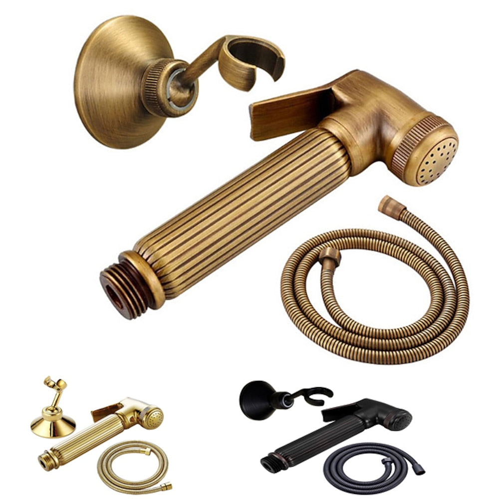 Antique Wall-Mount Brass Handheld Bidet Sprayer, Single-Handle Self-Cleaning Toilet Bidet Sprayer, Antique Brass / Brushed Gold / Matte Black