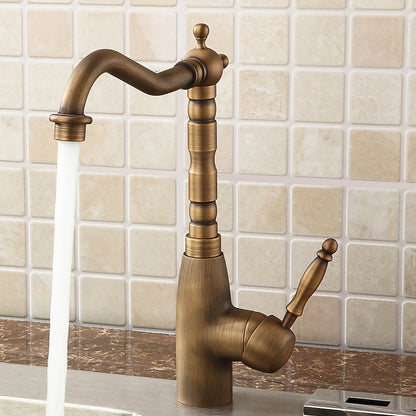 Traditional Antique Brass Kitchen Faucet, Single-Handle Swivel Spout Faucet