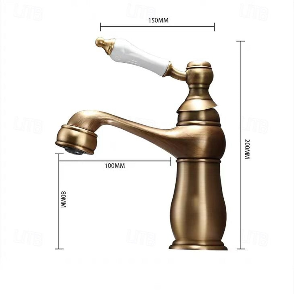 Traditional Single-Hole Bathroom Faucet, Single-Handle Faucet with Ceramic Lever Handle, Antique Brass / Chrome / Rose Gold / Polished Gold