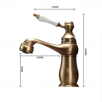 Traditional Single-Hole Bathroom Faucet, Single-Handle Faucet with Ceramic Lever Handle, Antique Brass / Chrome / Rose Gold / Polished Gold