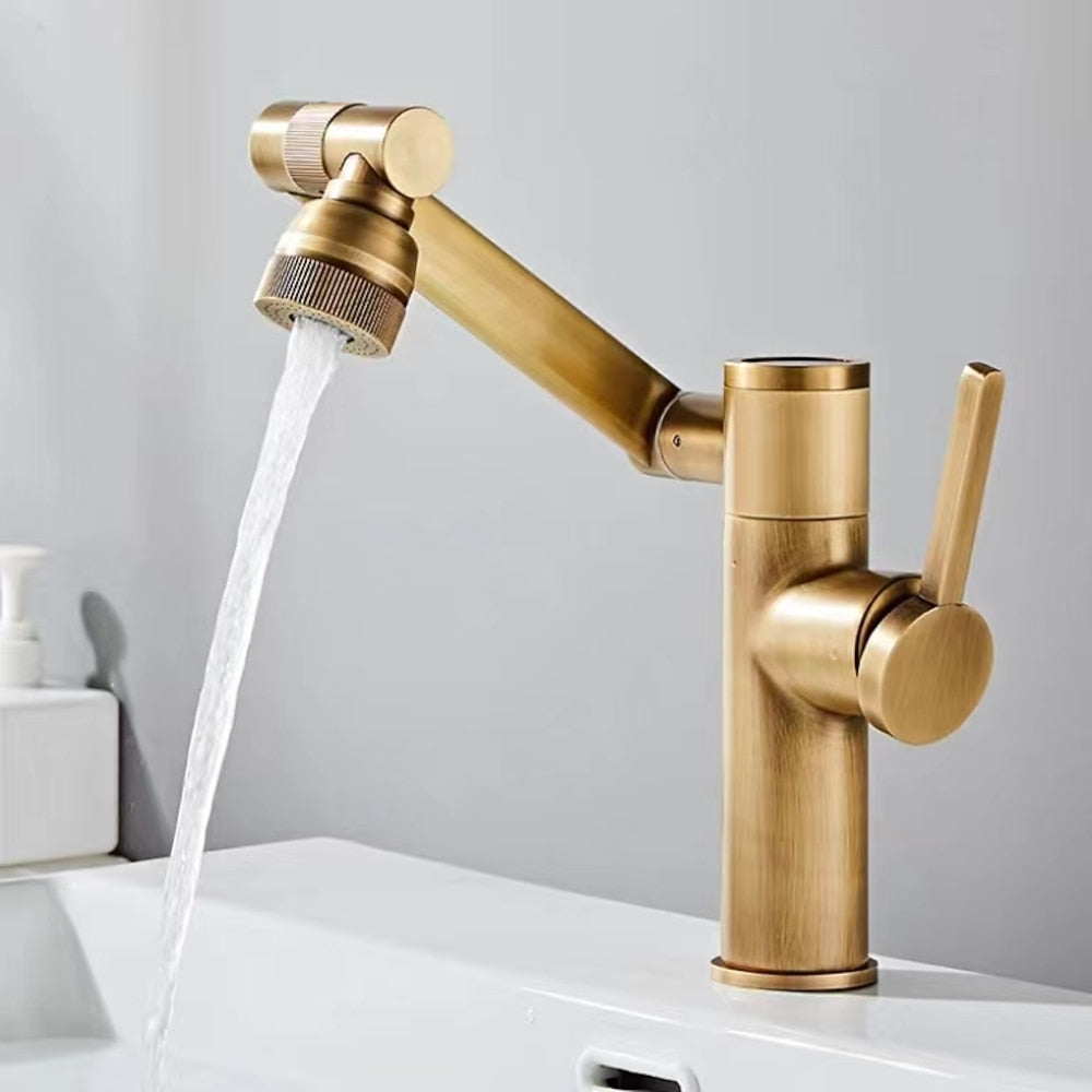 LED Temperature Display 360-Degree Swivel Foldable Faucet, Single-Hole Single-Handle Brass Bathroom Faucet, Antique Brass / Gunmetal