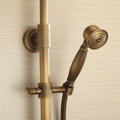 Traditional Antique Brass Wall-Mount Shower System, Single-Handle Rainfall Shower Head / Handheld Brass Sprayer