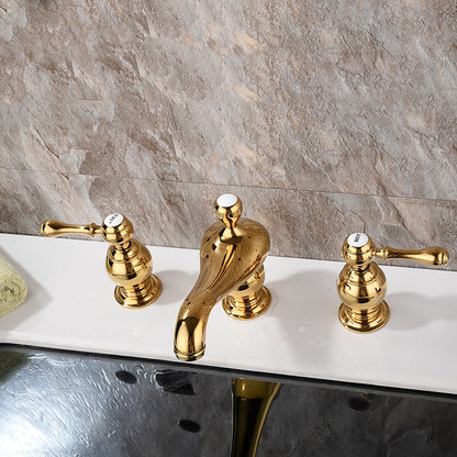 Polished Gold Vintage Widespread Bathroom Faucet, Dual-Handle Brass Sink Faucet