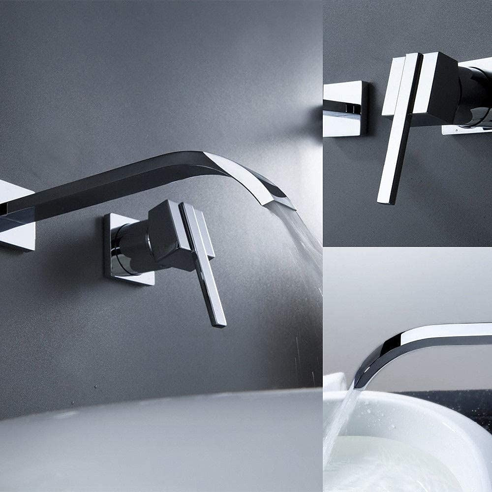 Waterfall Chrome Wall-Mount Bathroom Faucet, Single-Handle Brass Basin Faucet