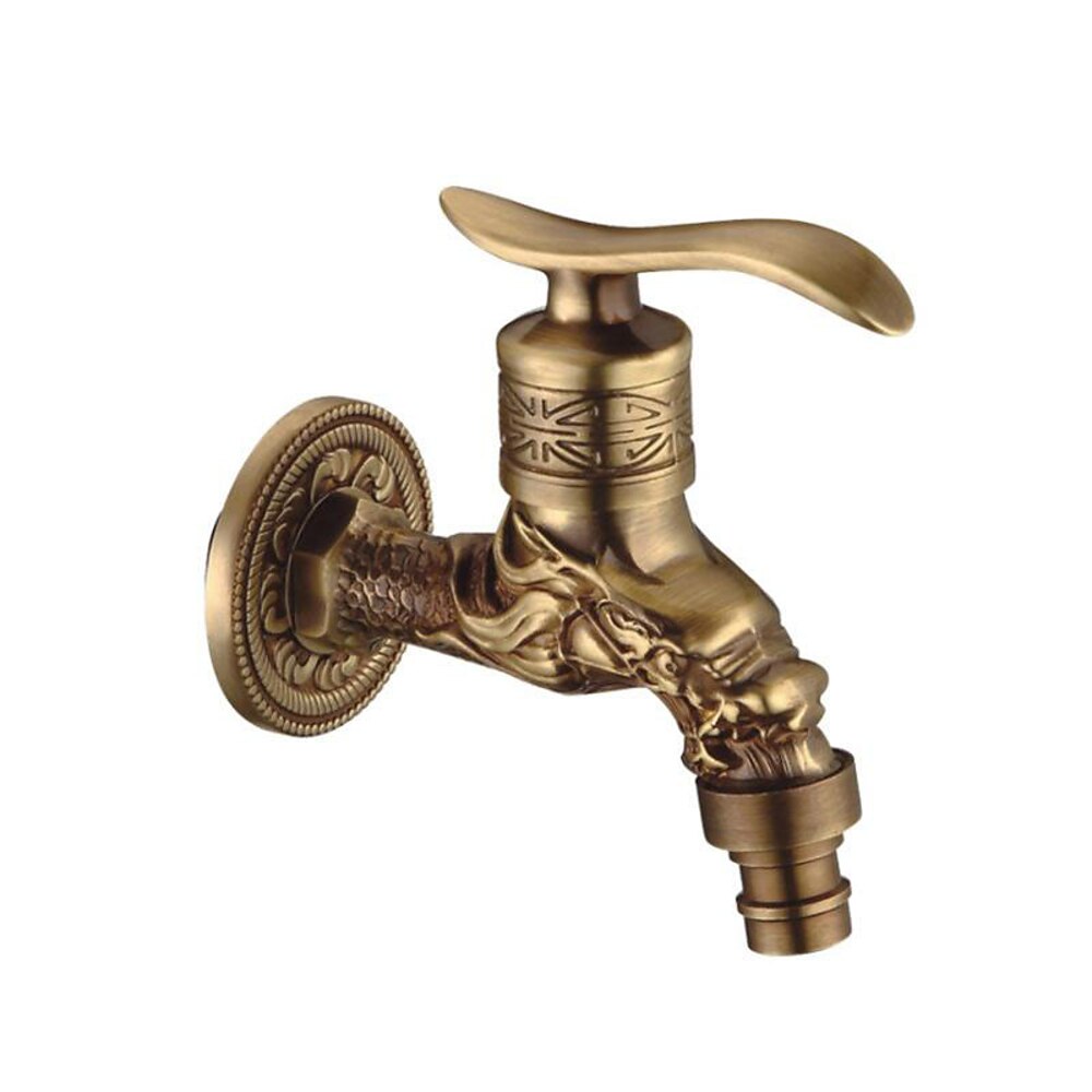 Vintage Brass Wall-Mount Utility Faucet, Single-Cold Laundry Tap with Quick Connector, Antique Brass / Polished Gold