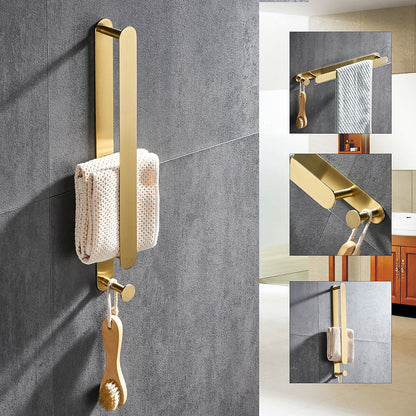 Modern Wall-Mounted Stainless Steel Towel Bar, Self-Adhesive Towel Rack with Integrated Hook, Matte Black / Chrome / Brushed Nickel / Brushed Gold