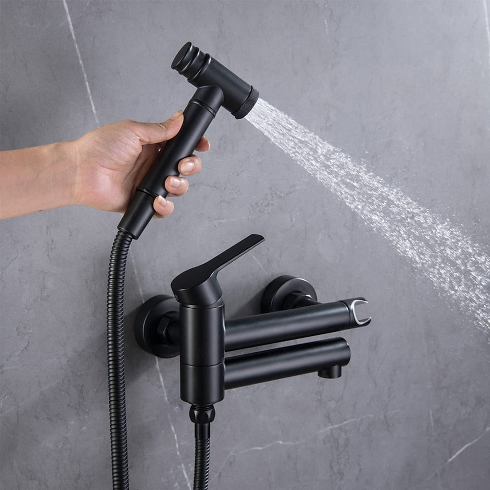 Modern Wall-Mounted Bidet Faucet, Single-Handle Bathroom Bidet Spray Faucet with Handheld Sprayer, Matte Black / Chrome / Brushed Gold